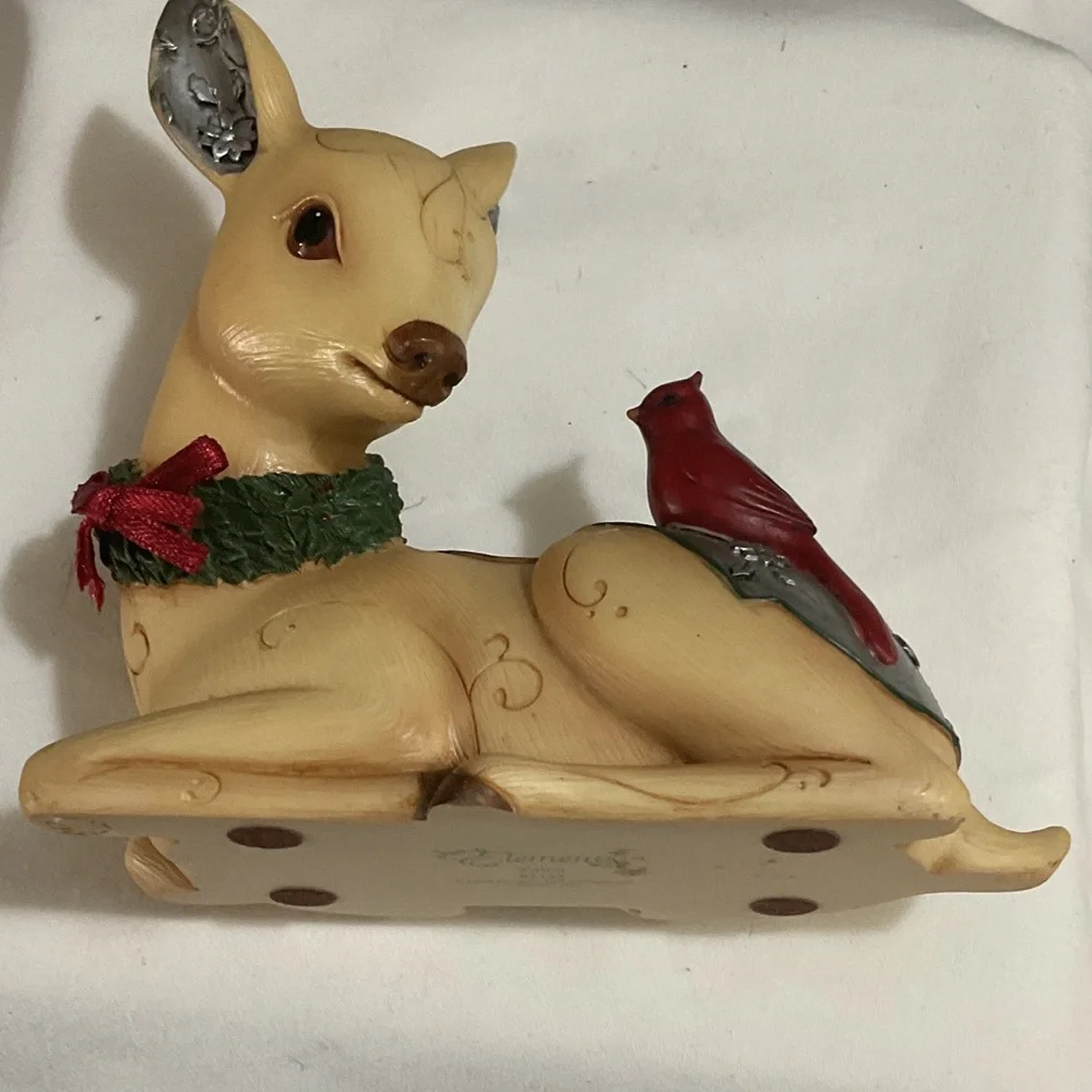 Decorative Deer Figurine with Red Bird
